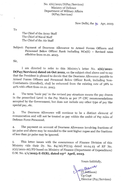 Pdf Order On Dearness Allowance For Armed Forces And Pbor Effective