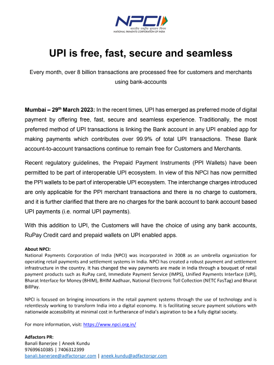 NPCI – Digital payment with Secure and Affordable transactions through UPI