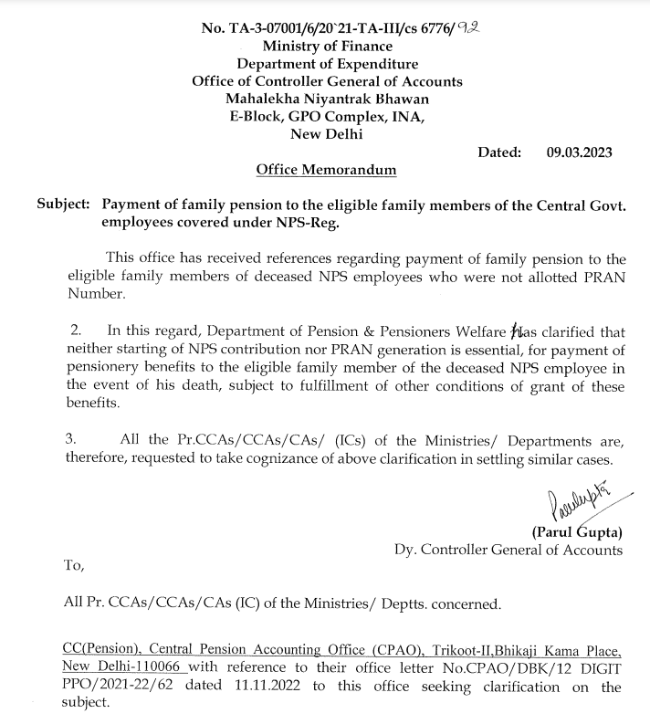 Deceased NPS Employees without of PRAN Number