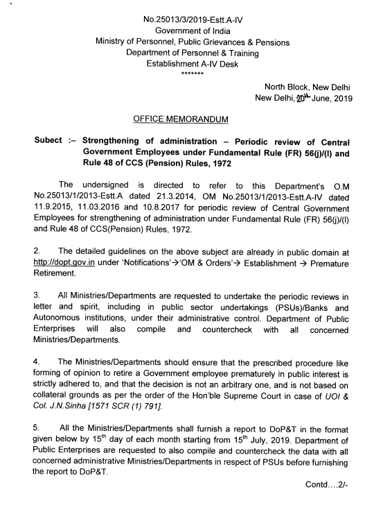 Guidelines for Periodic Review of Central Government Employees